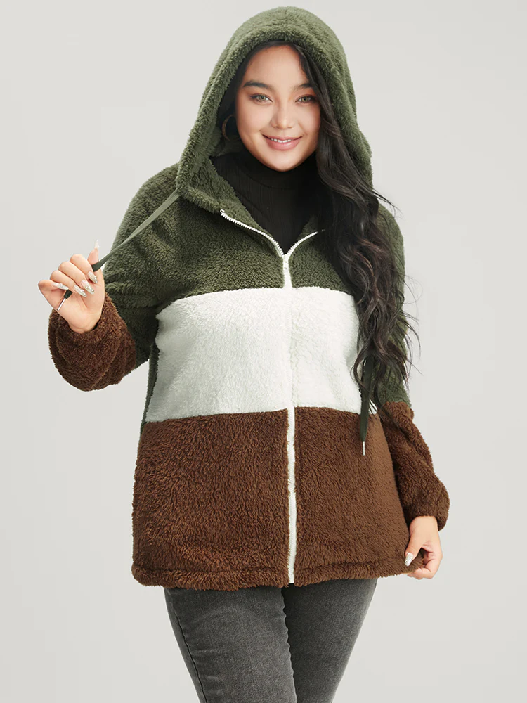 Colorblock Contrast Pocket Zip Up Coat - Image 4