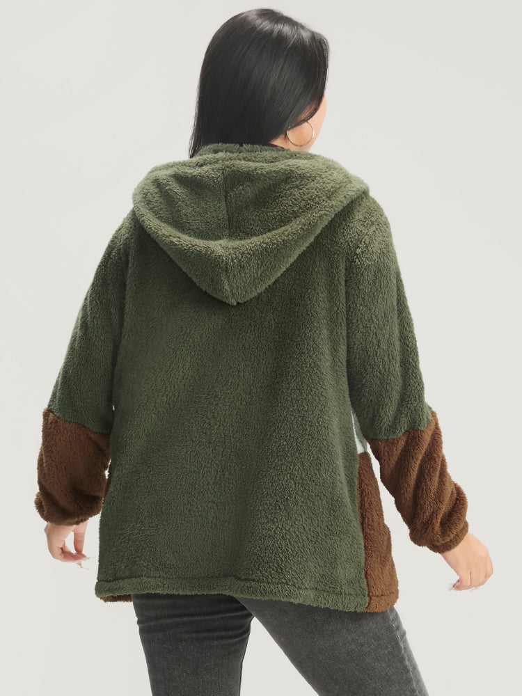 Colorblock Contrast Pocket Zip Up Coat - Image 5