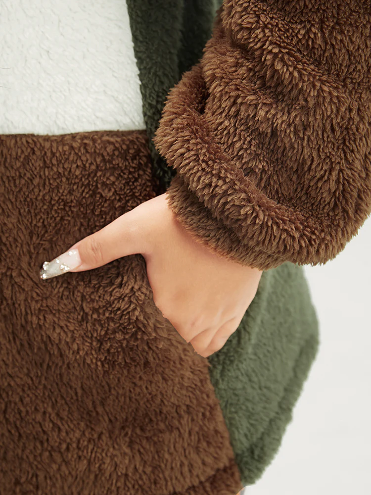 Colorblock Contrast Pocket Zip Up Coat - Image 6