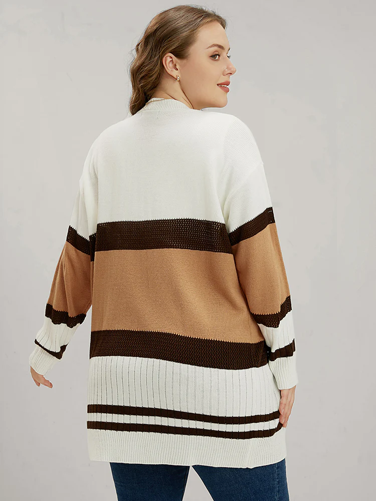 Colorblock Contrast Pointelle Knit Eyelet Open Front Cardigan - Image 4