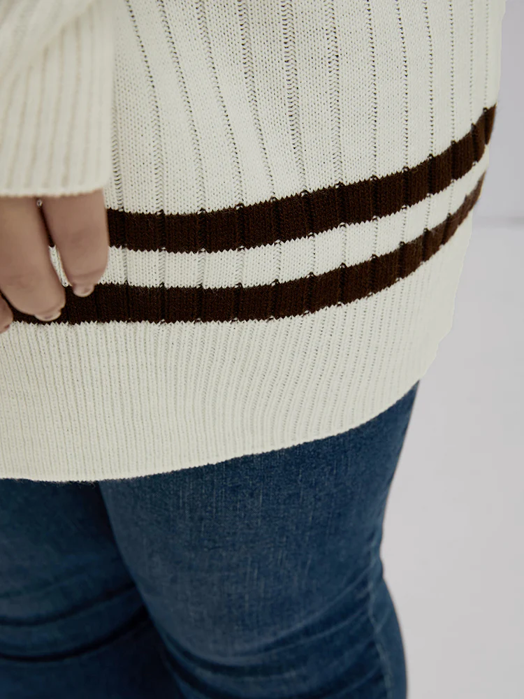Colorblock Contrast Pointelle Knit Eyelet Open Front Cardigan - Image 7