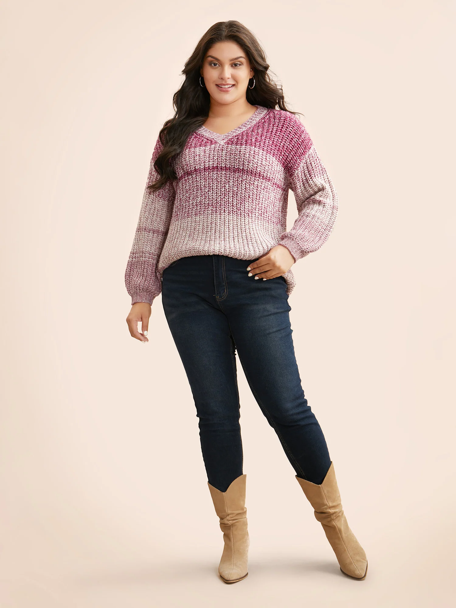 Colorblock Contrast Puff Sleeve Pullover - Image 3
