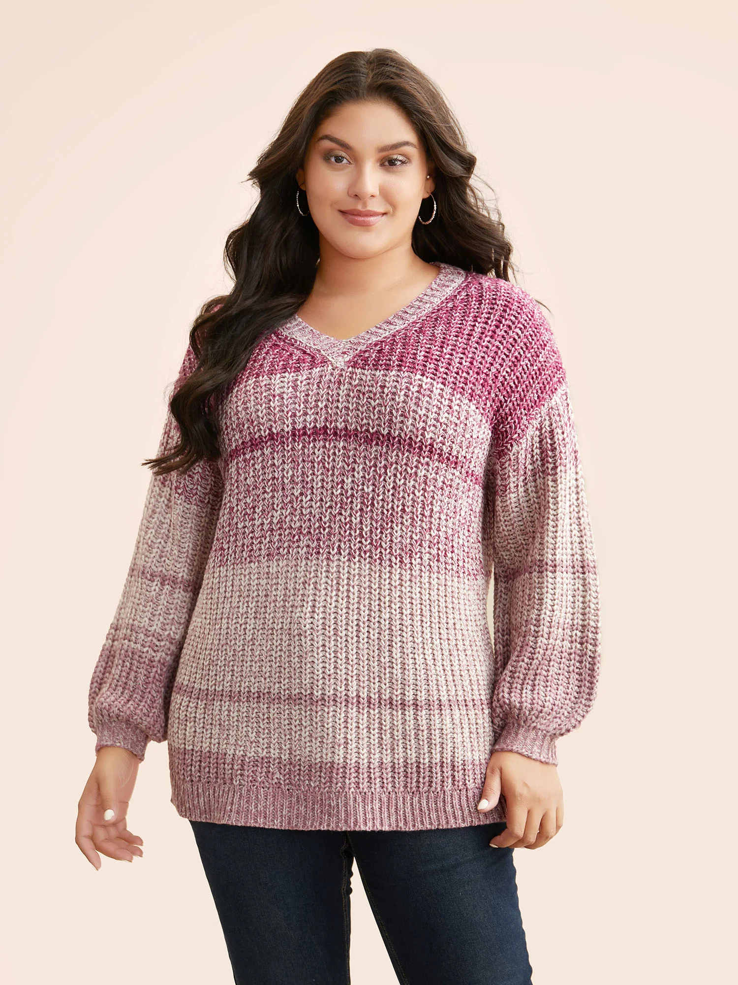 Colorblock Contrast Puff Sleeve Pullover - Image 4