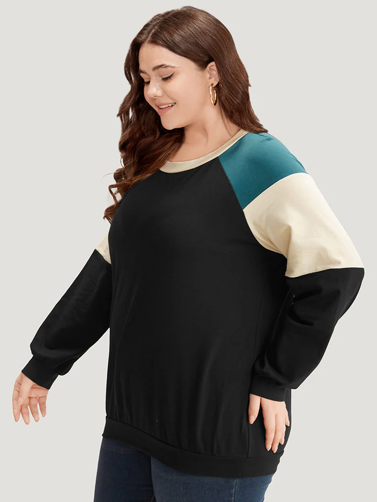 Colorblock Contrast Raglan Sleeve Sweatshirt - Image 2
