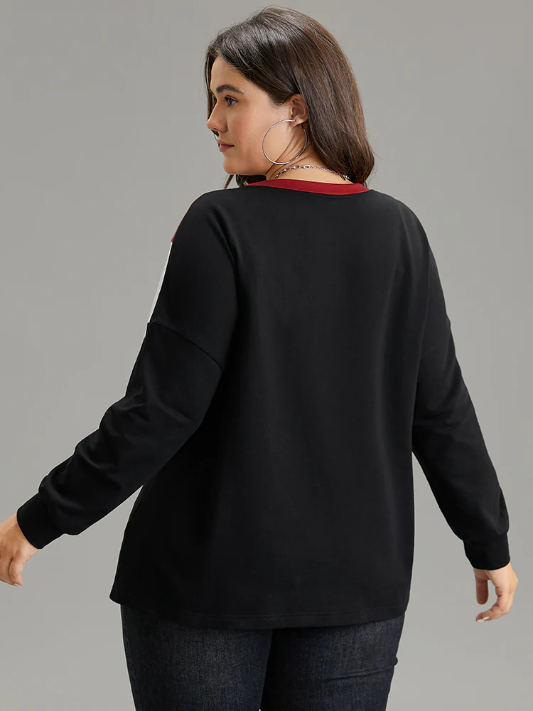Colorblock Contrast Round Neck Drop Shoulder Sweatshirt - Image 2