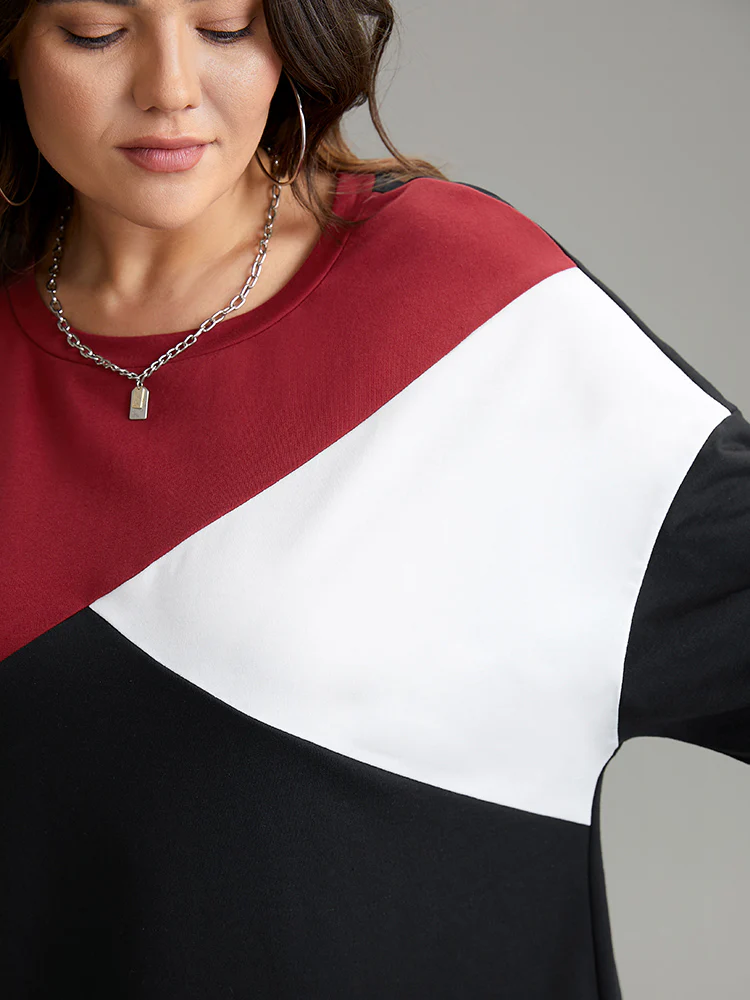 Colorblock Contrast Round Neck Drop Shoulder Sweatshirt - Image 5