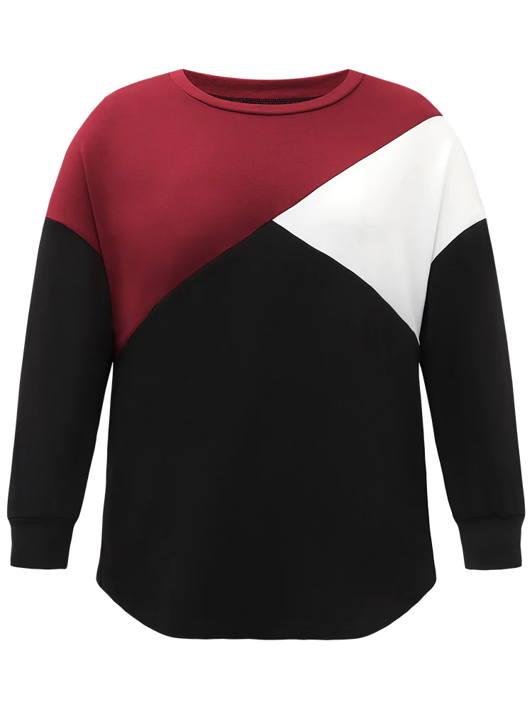 Colorblock Contrast Round Neck Drop Shoulder Sweatshirt - Image 6