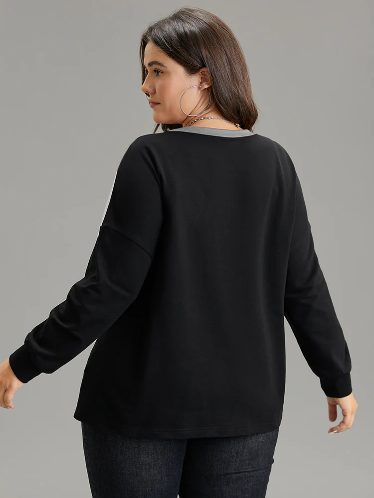 Colorblock Contrast Round Neck Drop Shoulder Sweatshirt - Image 8