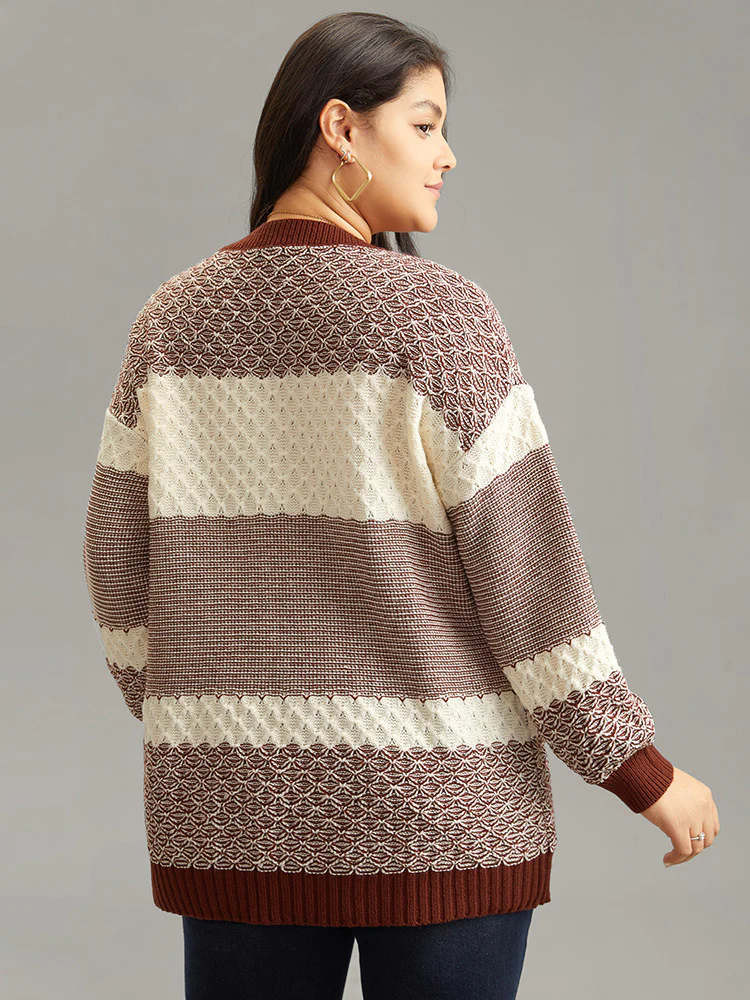Colorblock Contrast Round Neck Elastic Cuffs Pullover - Image 2