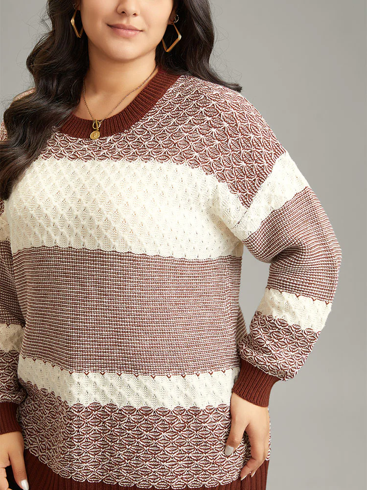 Colorblock Contrast Round Neck Elastic Cuffs Pullover - Image 4