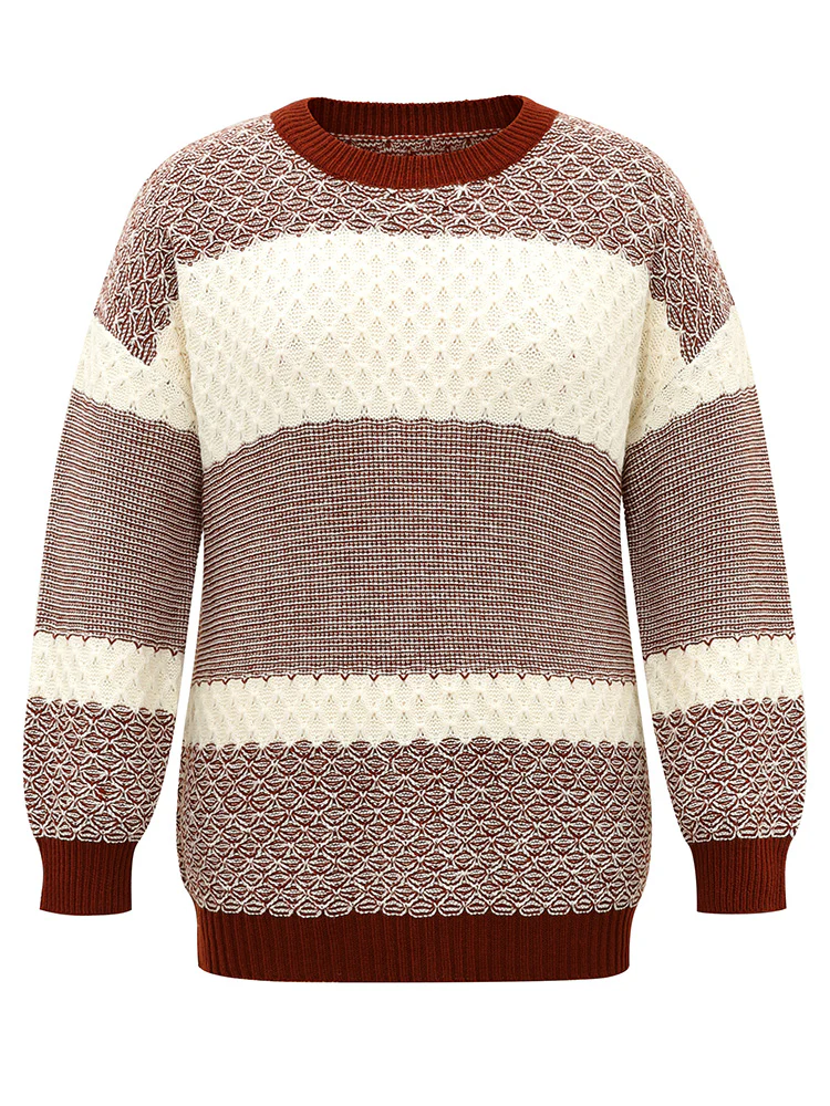 Colorblock Contrast Round Neck Elastic Cuffs Pullover - Image 5
