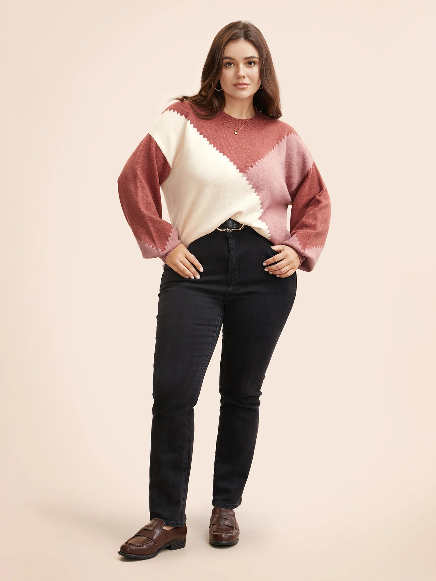 Colorblock Contrast Round Neck Pullover - Image 2