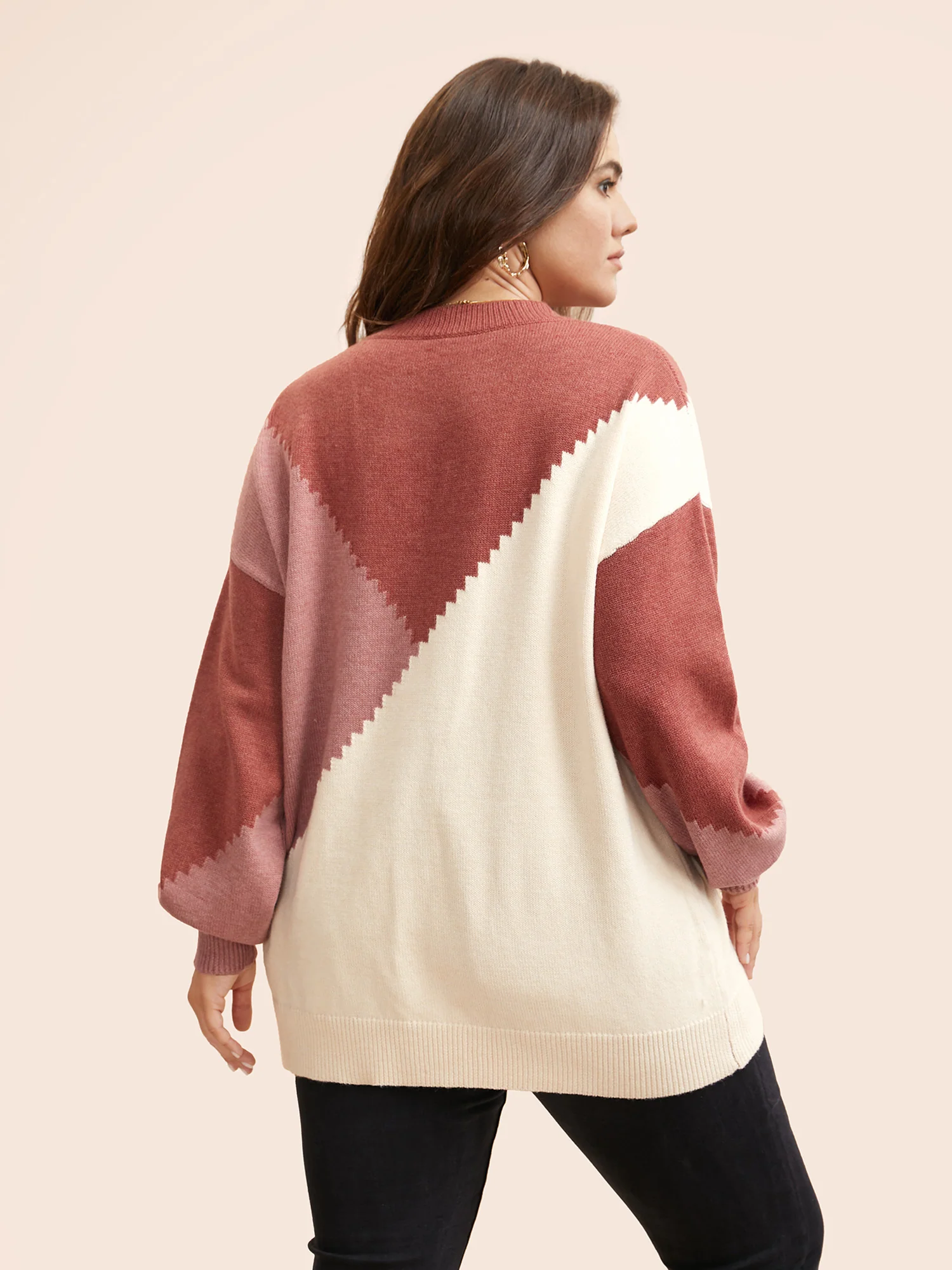 Colorblock Contrast Round Neck Pullover - Image 4