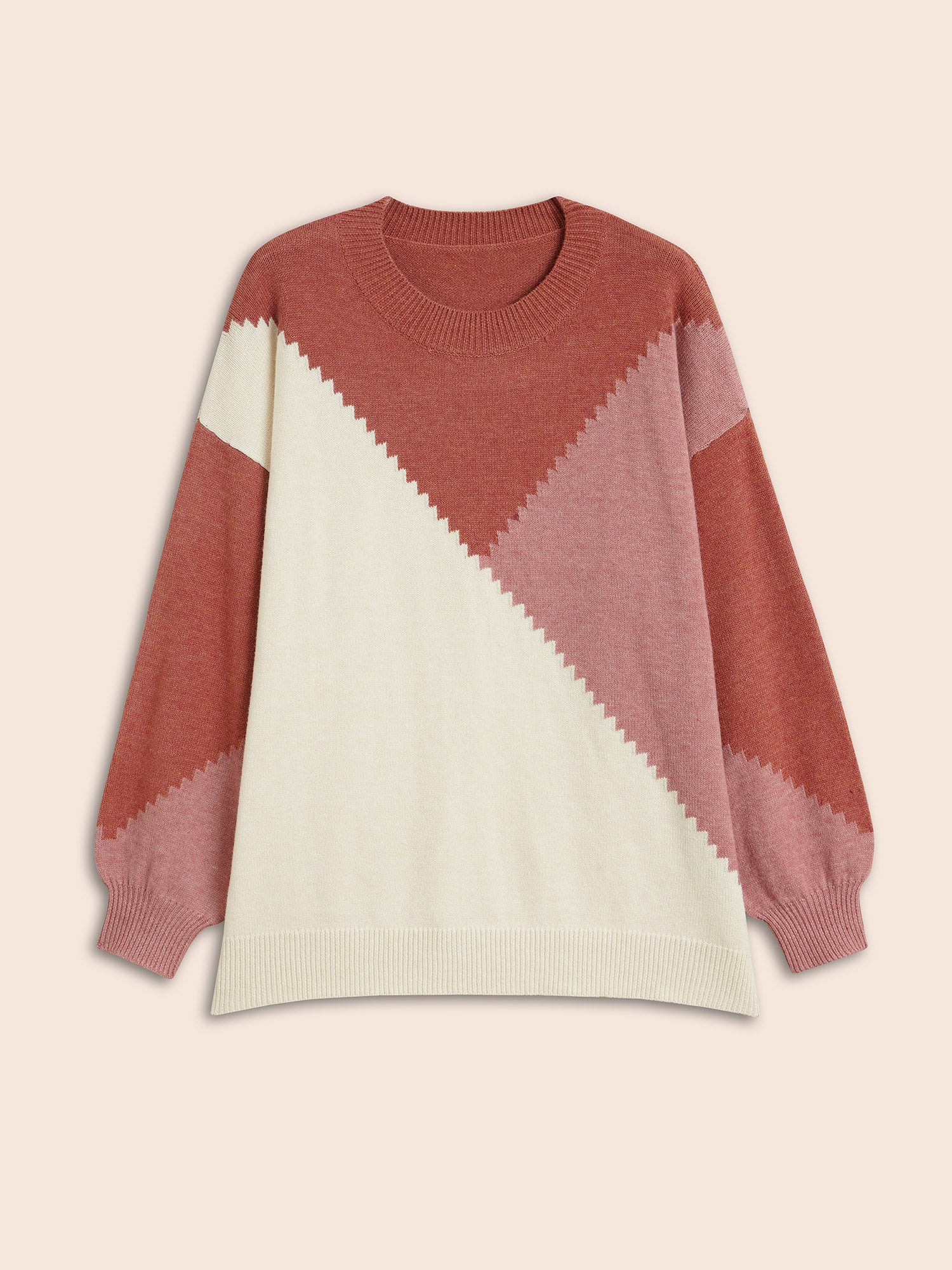 Colorblock Contrast Round Neck Pullover - Image 8
