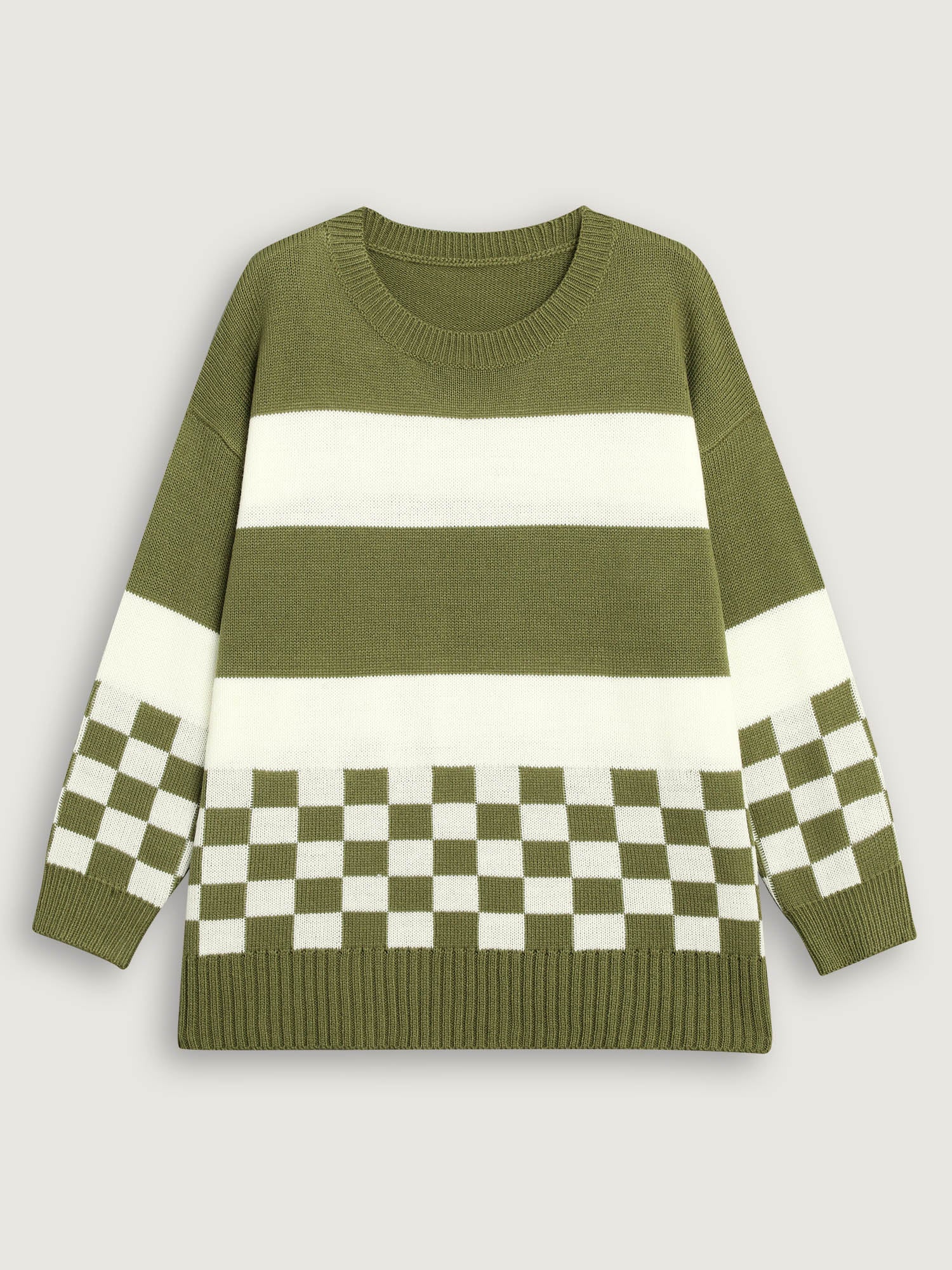 Colorblock Contrast Round Neck Split Hem Pullover - Image 11