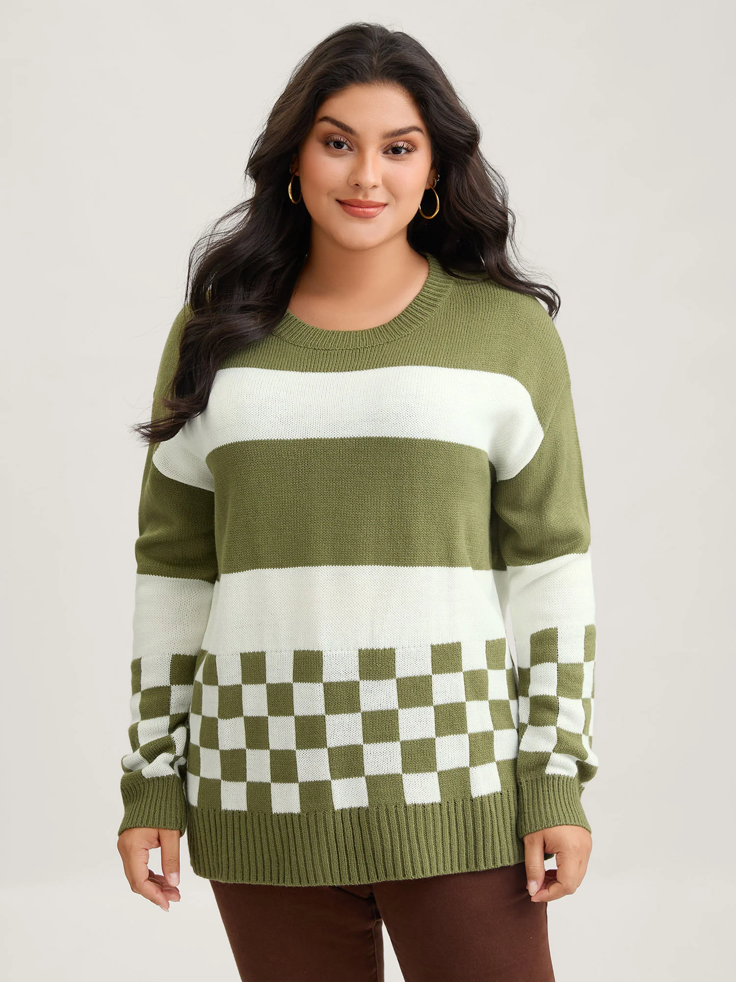 Colorblock Contrast Round Neck Split Hem Pullover - Image 5