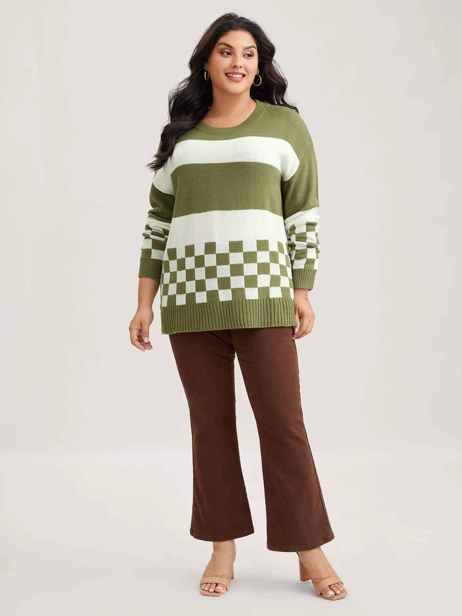 Colorblock Contrast Round Neck Split Hem Pullover - Image 7