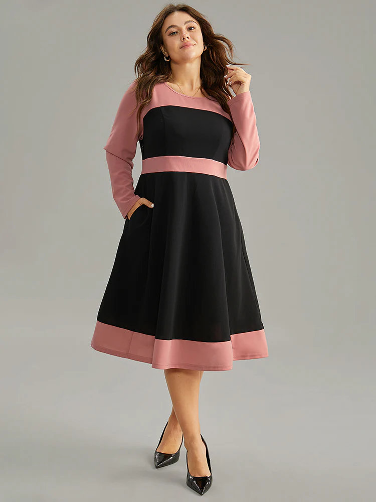 Colorblock Contrast Ruffle Hem Dress - Image 2