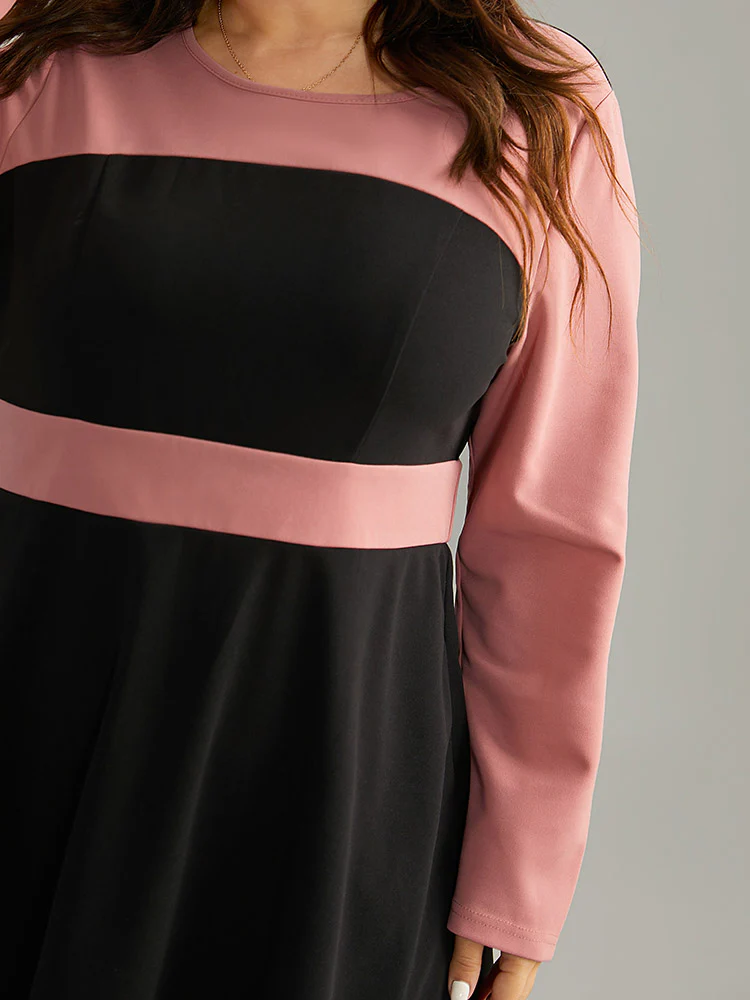 Colorblock Contrast Ruffle Hem Dress - Image 4