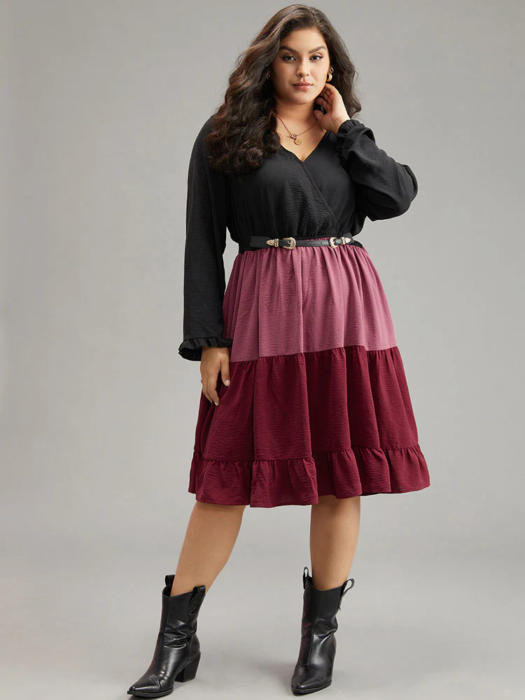 Colorblock Contrast Ruffle Layered Hem Dress - Image 5