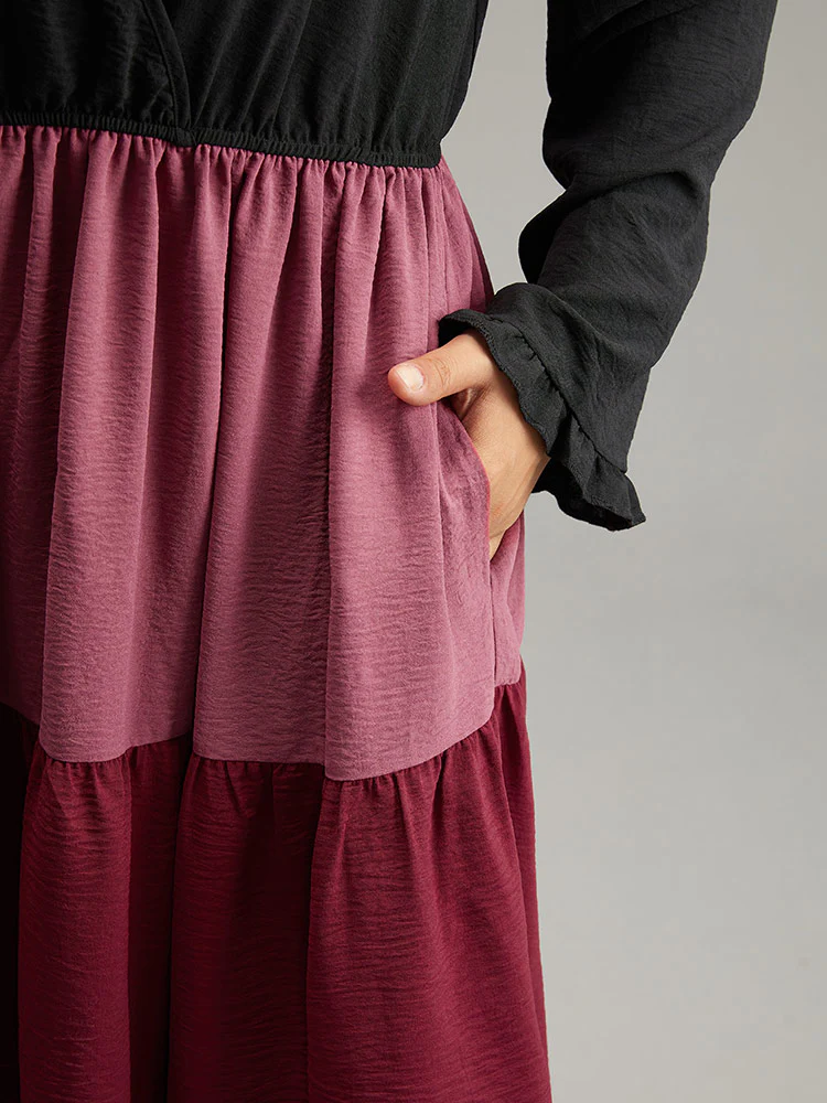 Colorblock Contrast Ruffle Layered Hem Dress - Image 7