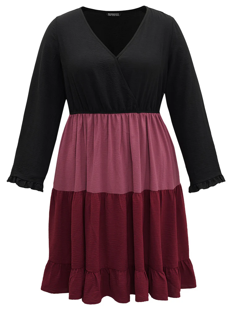 Colorblock Contrast Ruffle Layered Hem Dress - Image 8