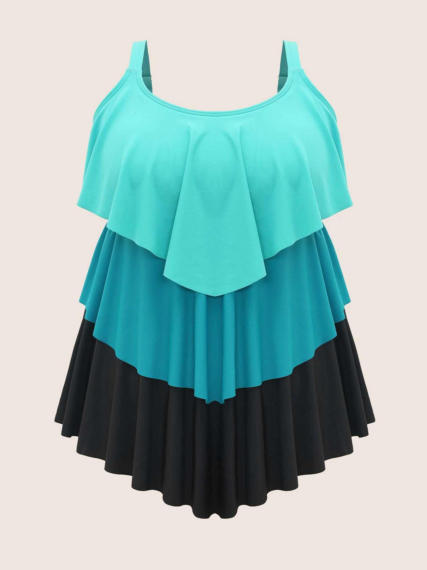 Colorblock Contrast Ruffle Layered Hem Tankini Top - Image 14