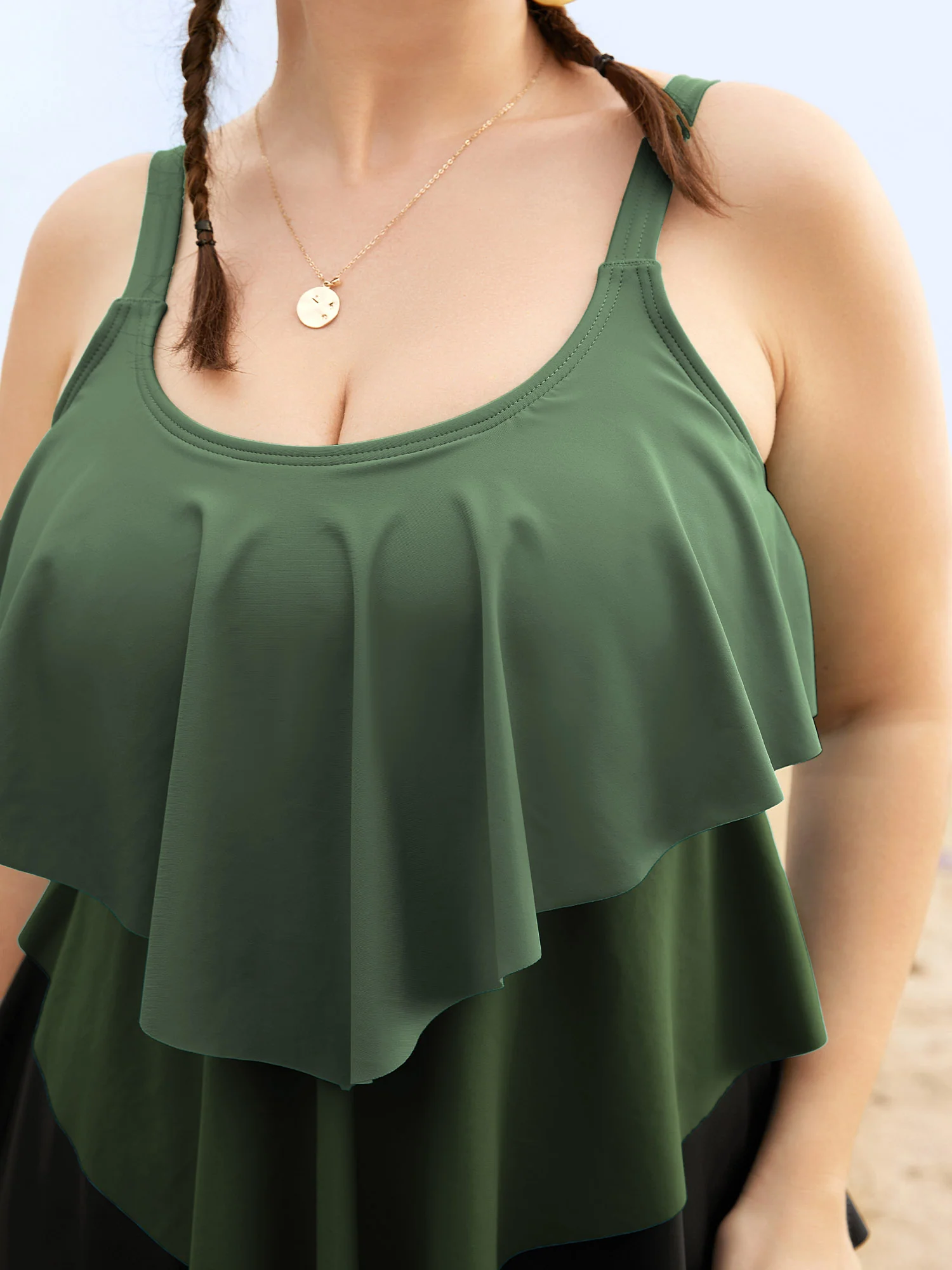Colorblock Contrast Ruffle Layered Hem Tankini Top - Image 8