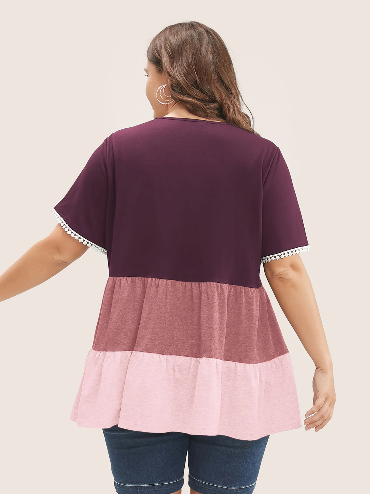 Colorblock Contrast Ruffle Tiered T-shirt - Image 3