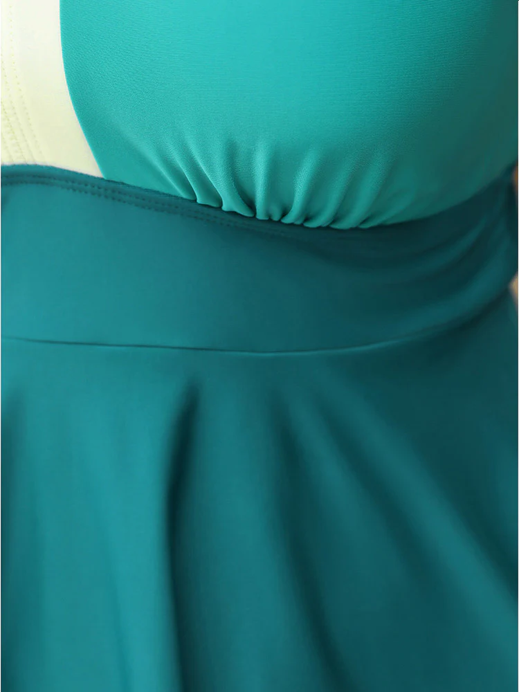 Colorblock Contrast Sculpt Waist Ruffle Hem Gathered Swim Dress - Image 9