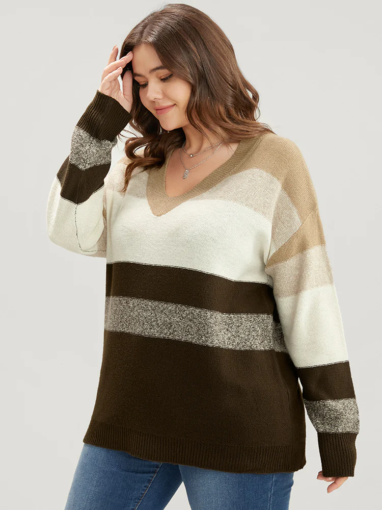Colorblock Contrast Soft Sexy Yarn Knit Fluffy Knit Top - Image 2