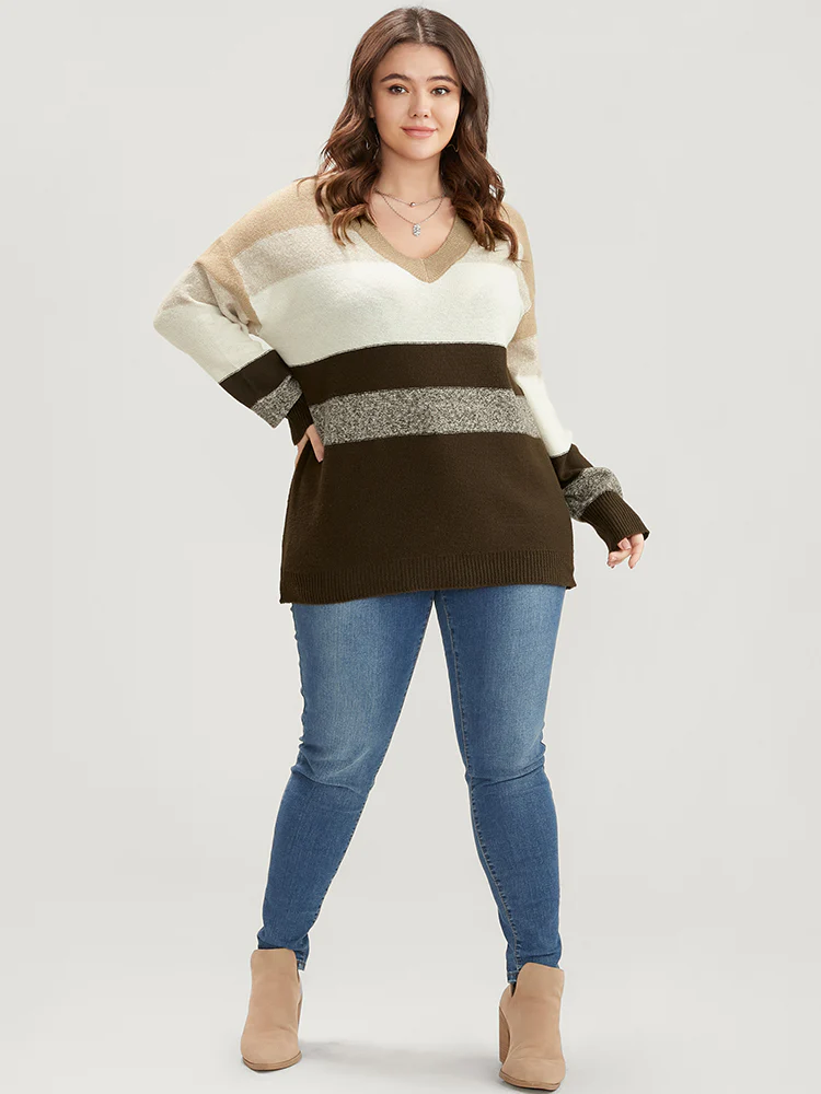 Colorblock Contrast Soft Sexy Yarn Knit Fluffy Knit Top - Image 4
