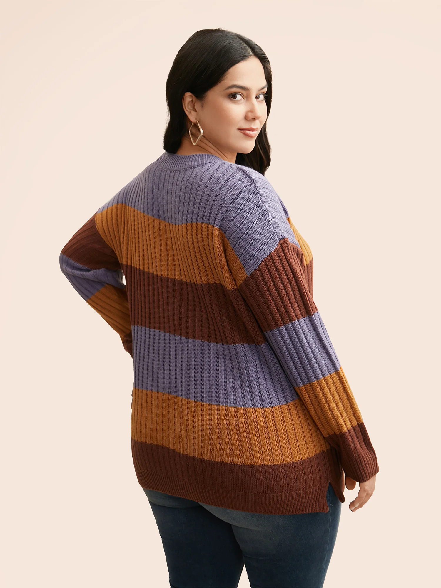 Colorblock Contrast Split Hem Pullover - Image 2
