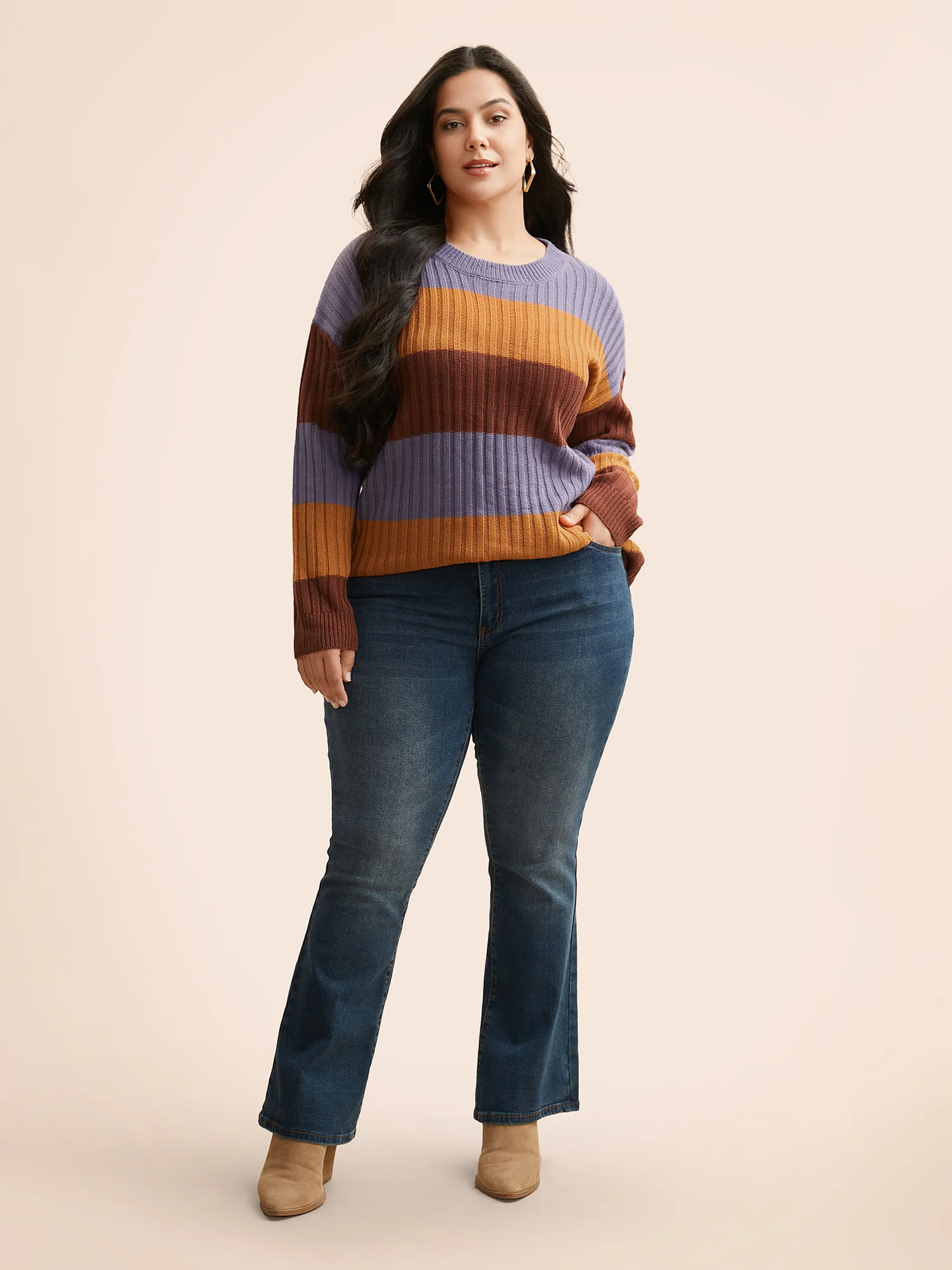 Colorblock Contrast Split Hem Pullover - Image 3