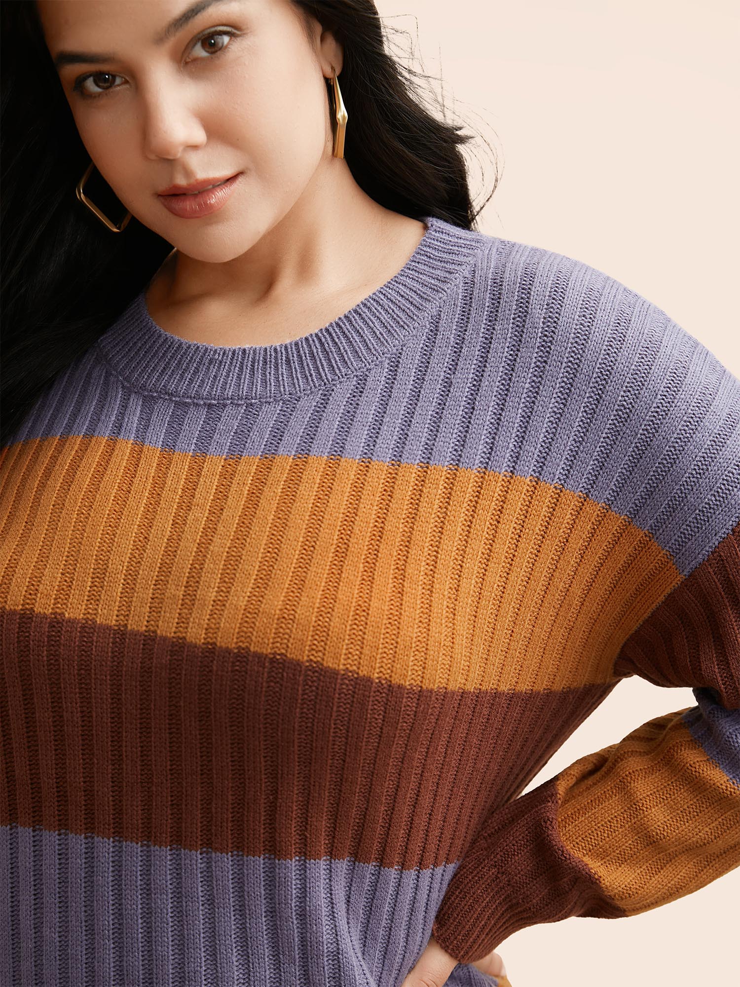 Colorblock Contrast Split Hem Pullover - Image 5
