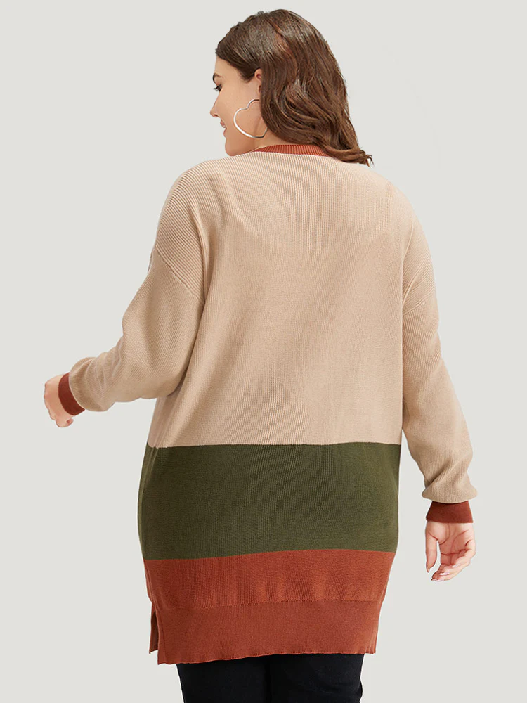 Colorblock Contrast Split Side Cardigan - Image 2