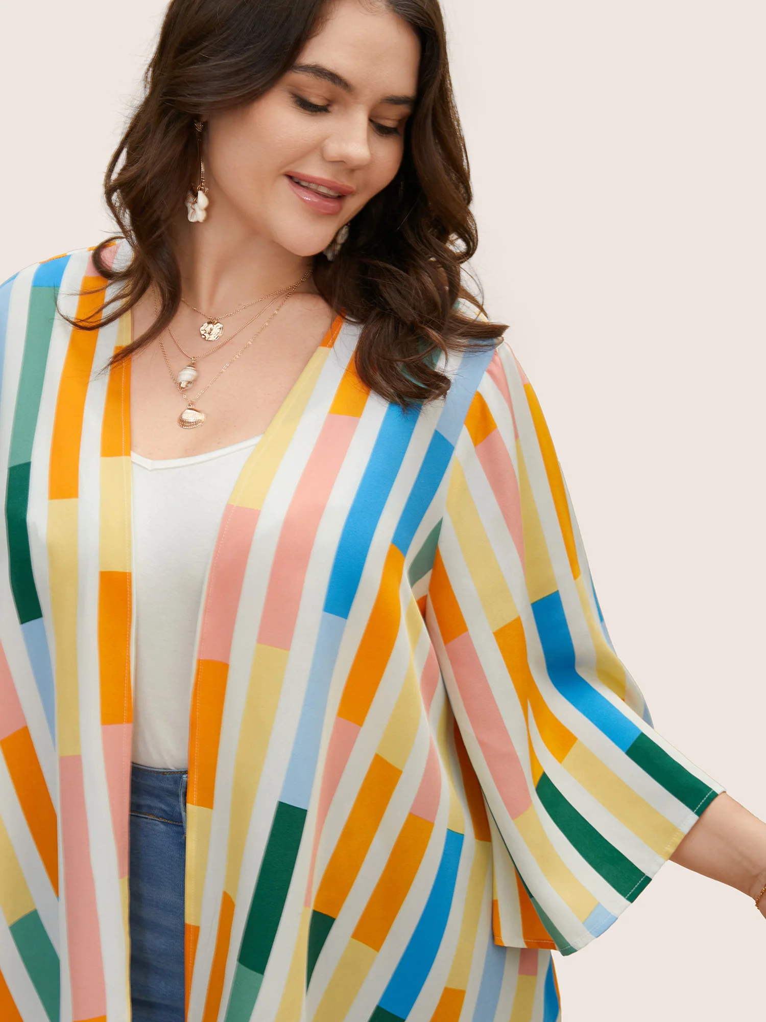 Colorblock Contrast Split Side High Low Hem Kimono - Image 3