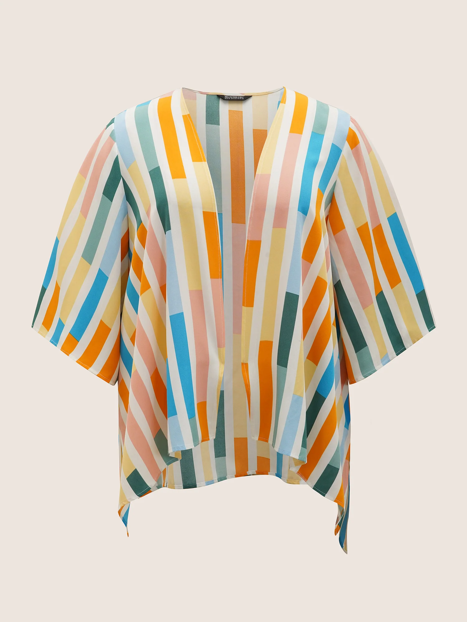 Colorblock Contrast Split Side High Low Hem Kimono - Image 7