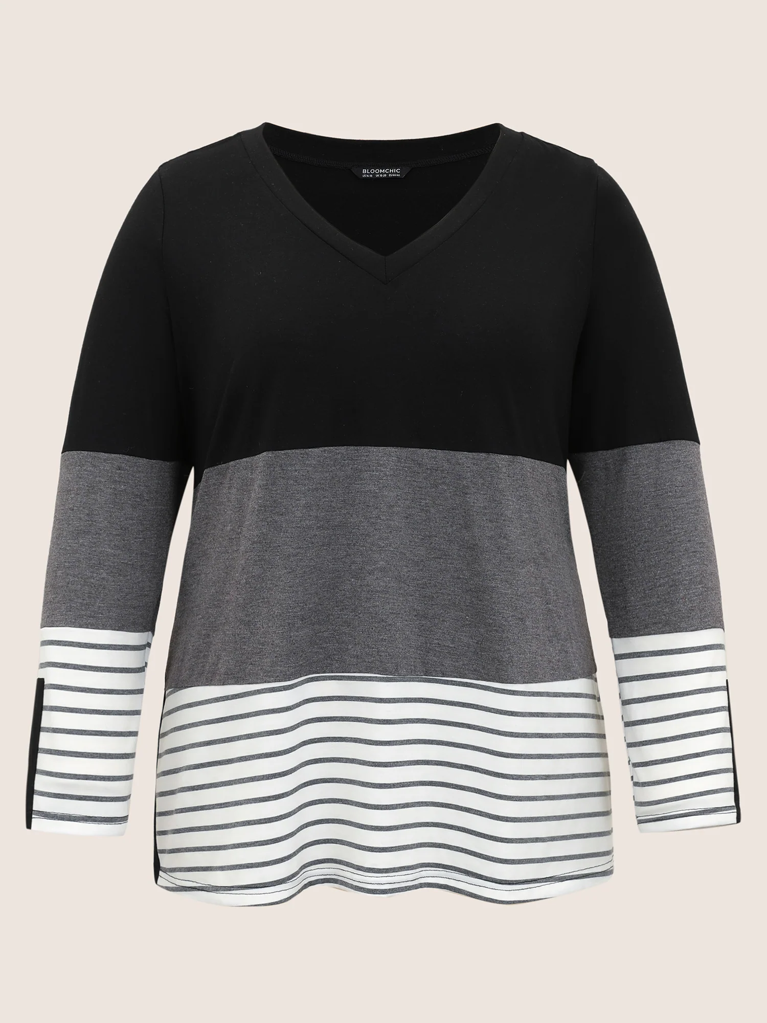 Colorblock Contrast Striped V Neck T-shirt - Image 18