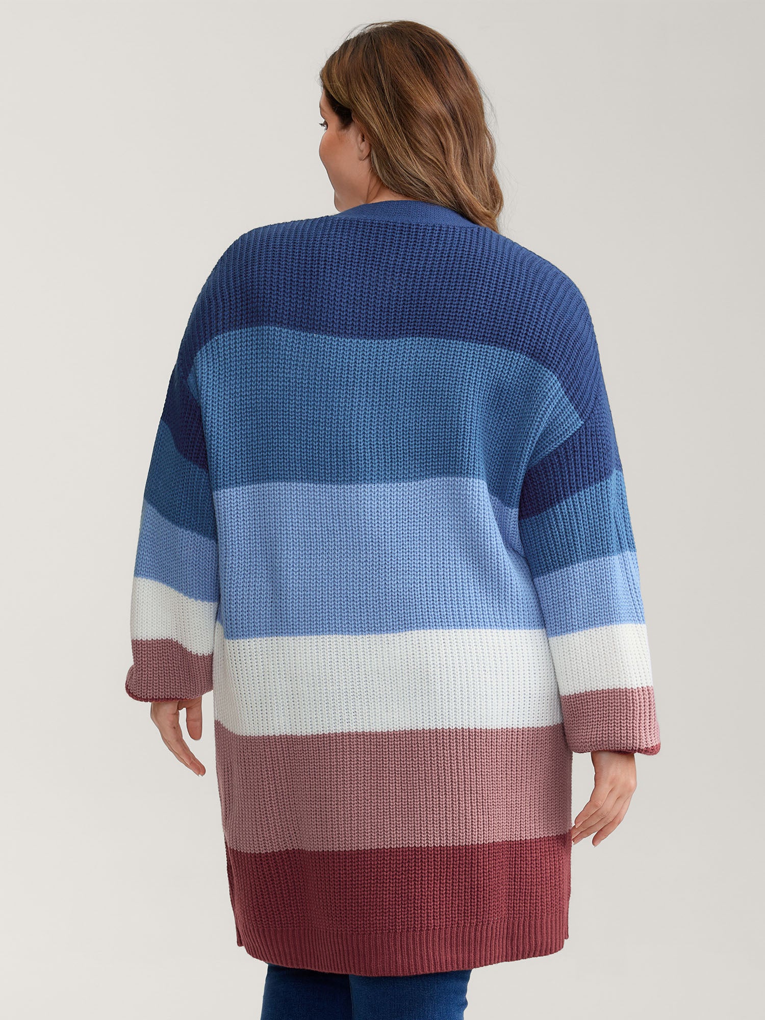 Colorblock Contrast Texture Button Cardigan - Image 14