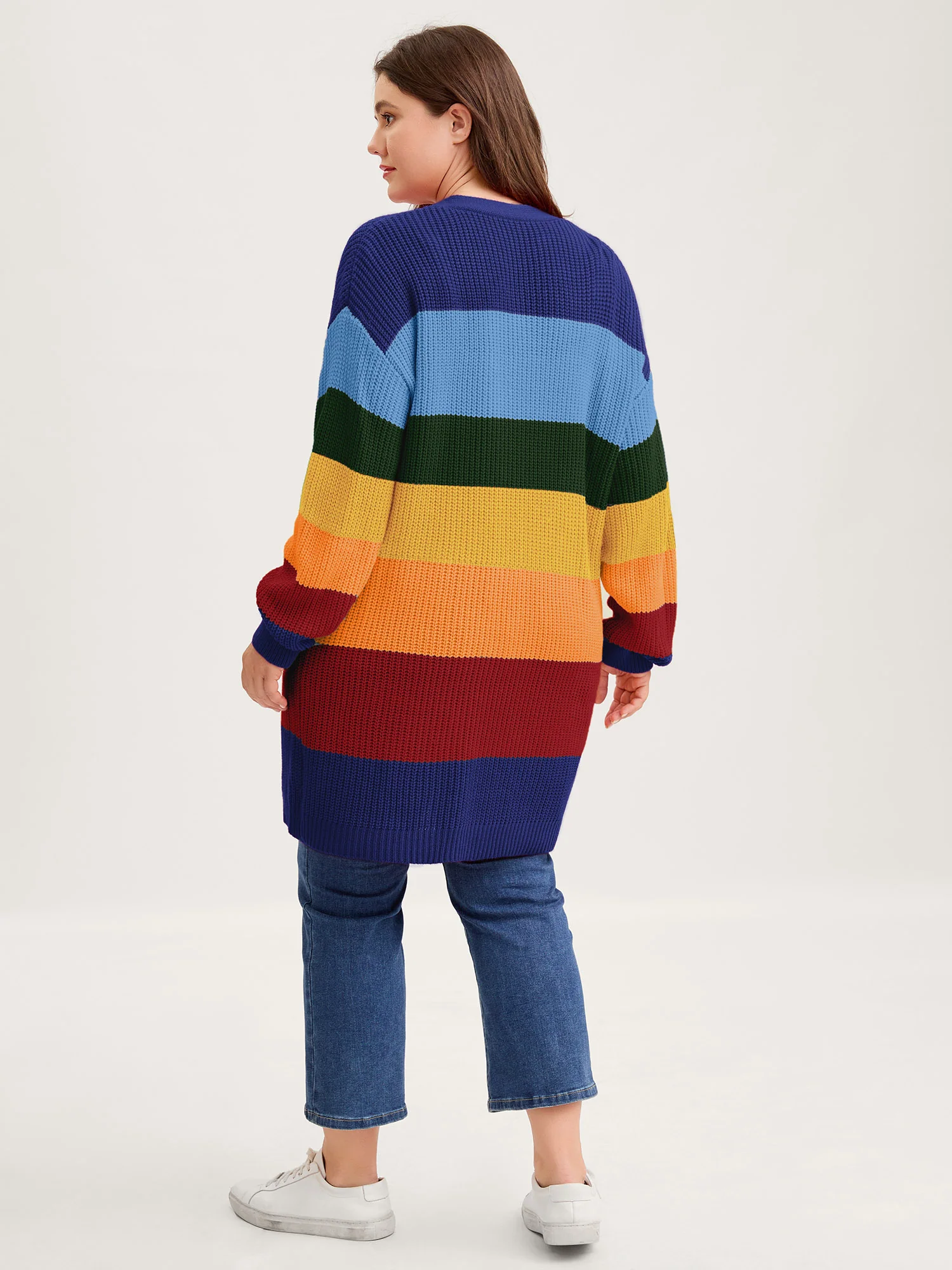 Colorblock Contrast Texture Button Cardigan - Image 4