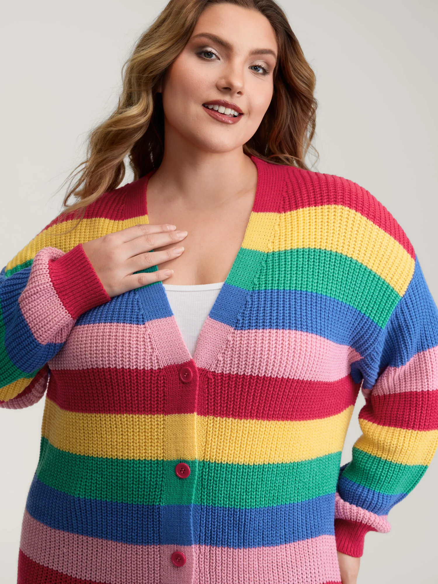 Colorblock Contrast Texture Button Cardigan - Image 6