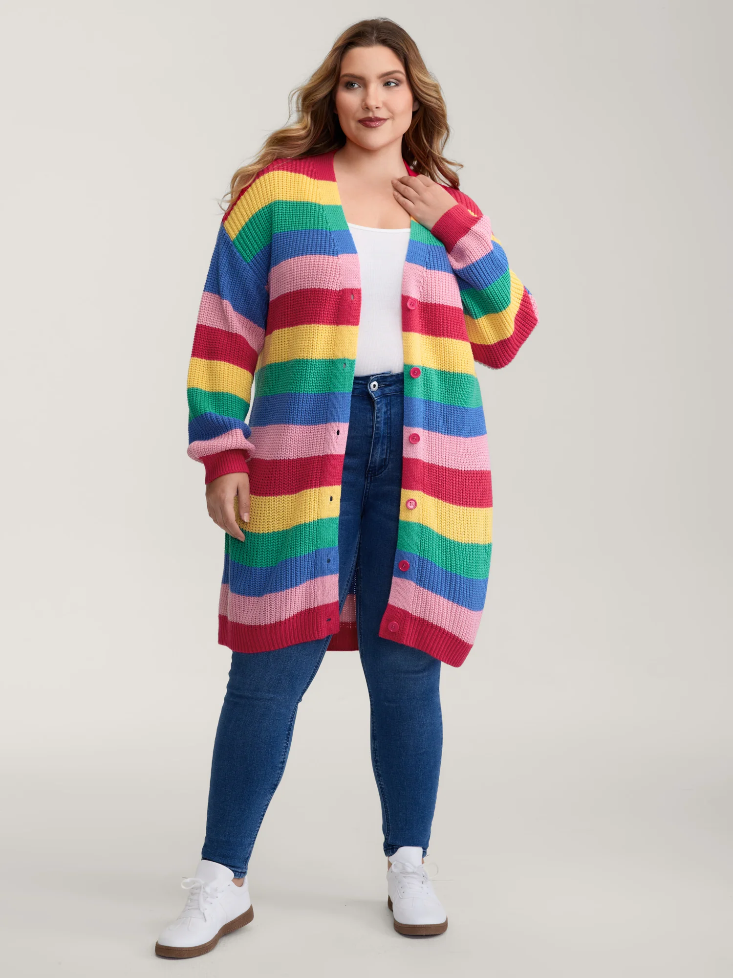 Colorblock Contrast Texture Button Cardigan - Image 9