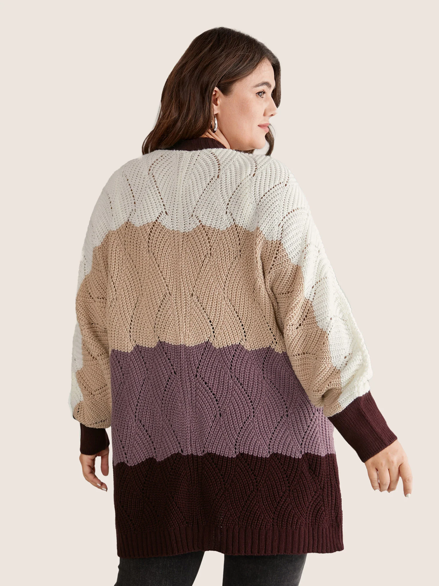 Colorblock Contrast Texture Dolman Sleeve Cardigan - Image 2