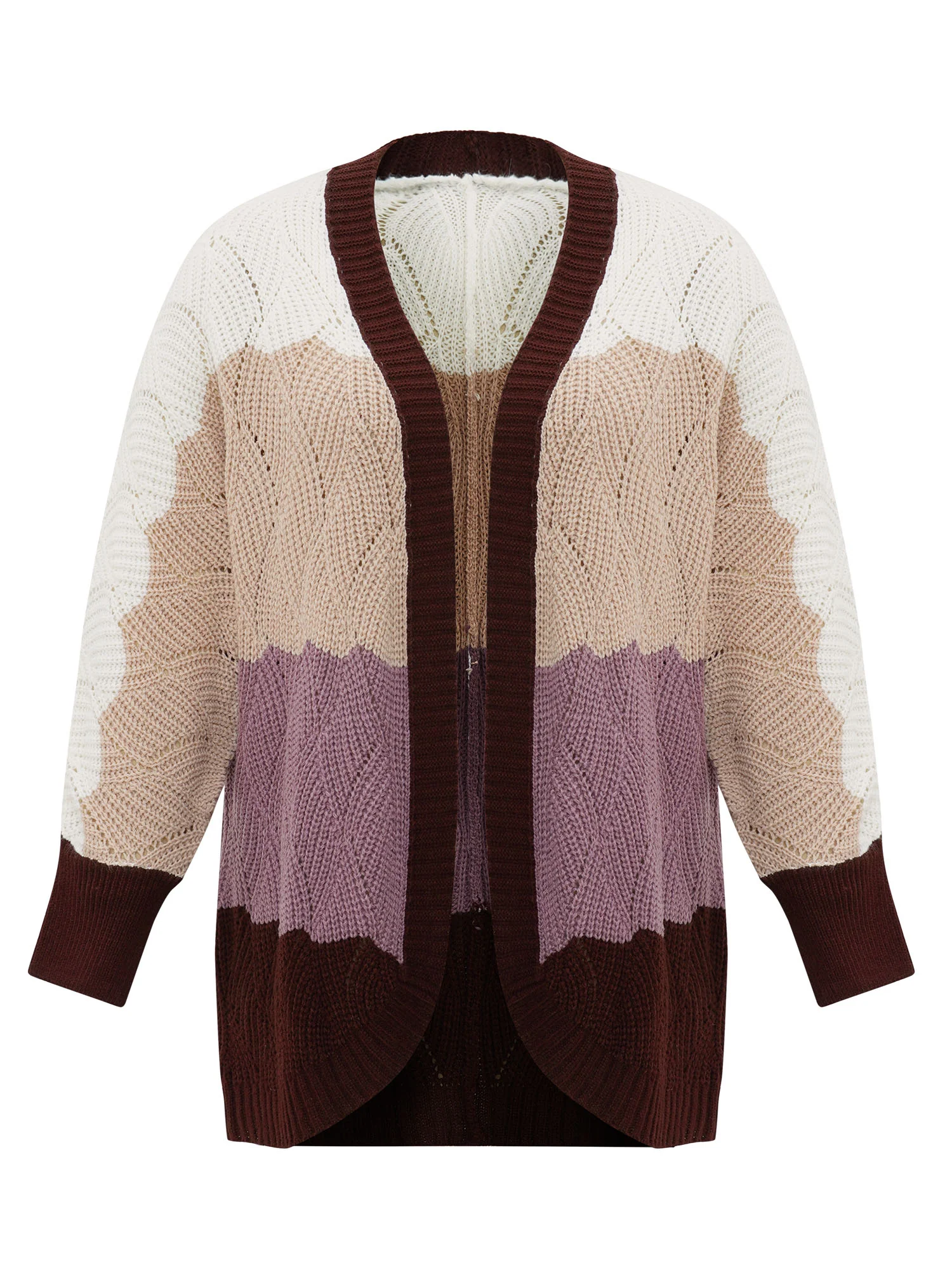Colorblock Contrast Texture Dolman Sleeve Cardigan - Image 6