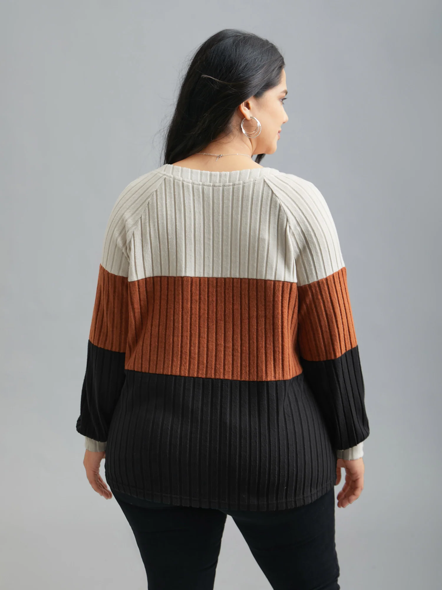 Colorblock Contrast Texture Pit Strip T-shirt - Image 10