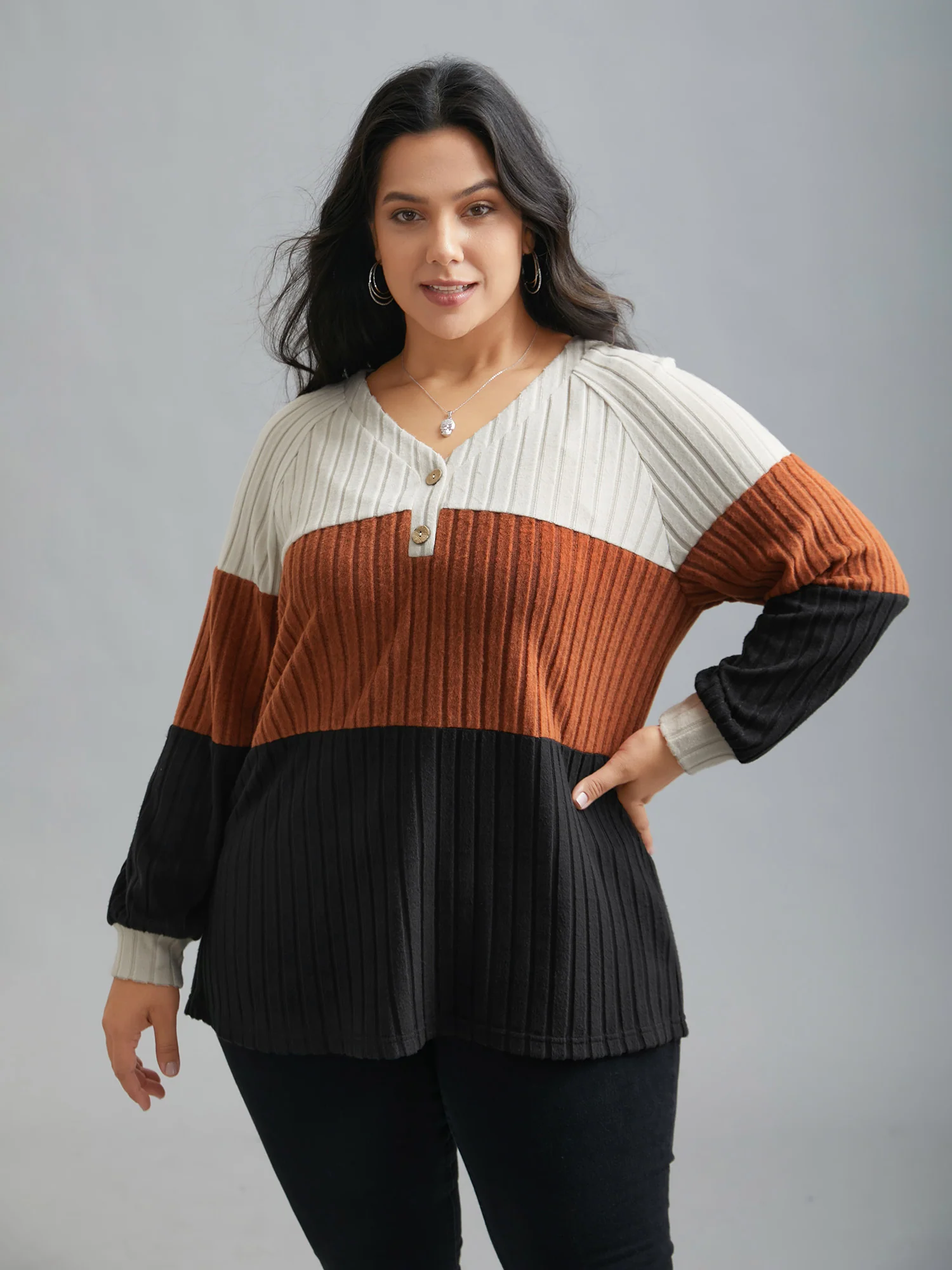 Colorblock Contrast Texture Pit Strip T-shirt - Image 11