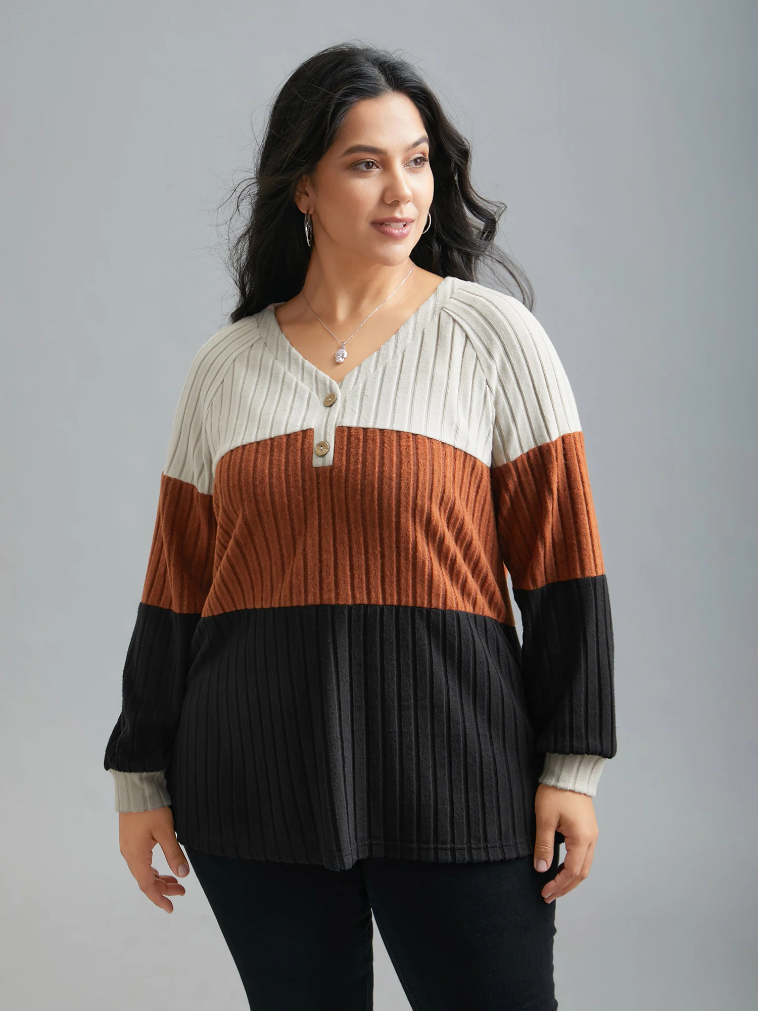 Colorblock Contrast Texture Pit Strip T-shirt - Image 12