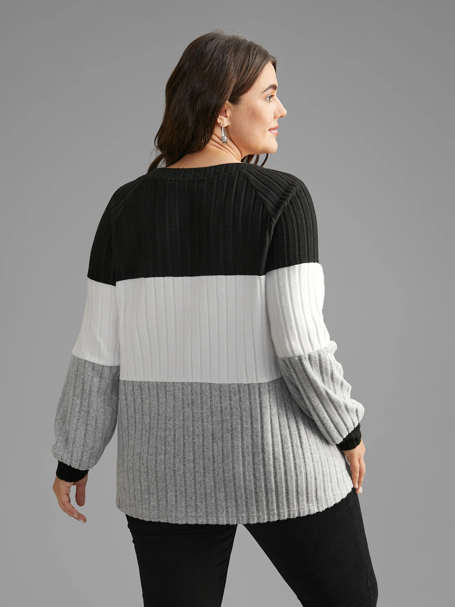 Colorblock Contrast Texture Pit Strip T-shirt - Image 2