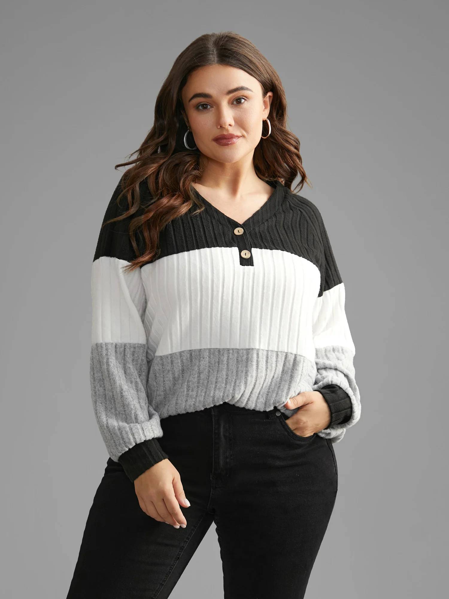 Colorblock Contrast Texture Pit Strip T-shirt - Image 3